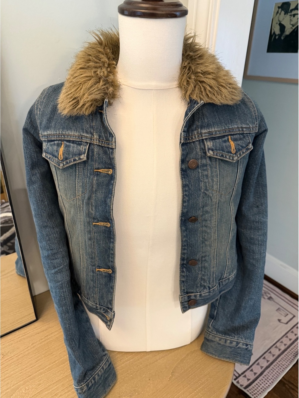 Abercrombie & Fitch Women's Denim Jacket with Faux Fur Collar, Size Small